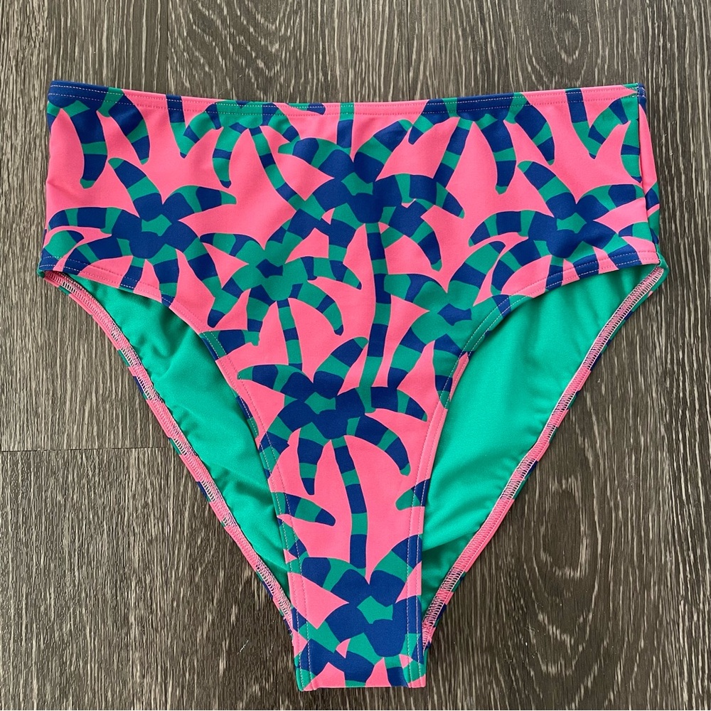 New! Adidas Farm Rio Magenta Palm Tree High-Rise Bikini Bottom L